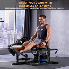 Leg Extension and Curl Machine, 2-in-1 Seated Leg Extension & Lying Hamstring Curl Bench, 1:1 Cable System, 300 LBS Plate Loaded for 1" & 2" Plates